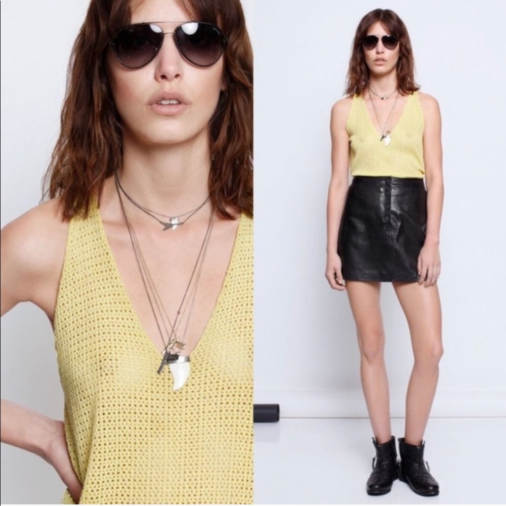 Zadig & Voltaire Citron Fishnet Knit Metallic Tank